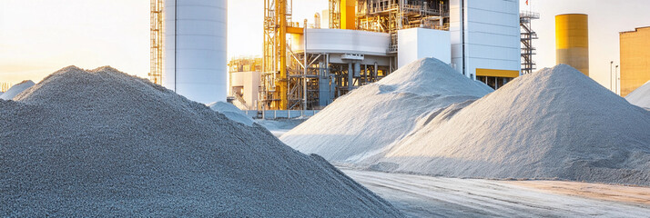 Modern cement factory structure with raw material piles Generative AI