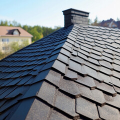 Quality roof shingles on residential building during daytime Generative AI