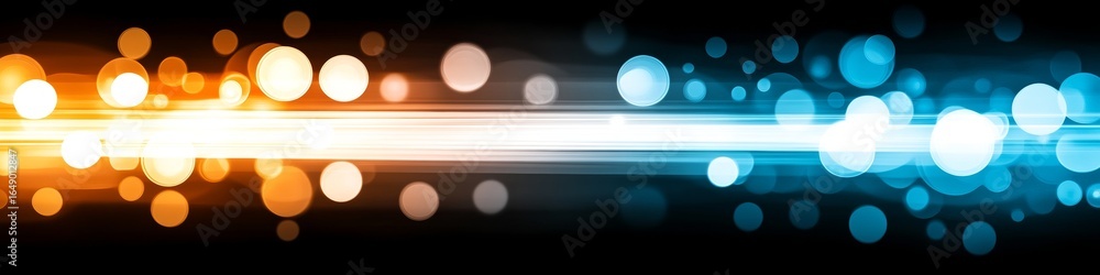 Poster abstract teal and orange bokeh background with elegant glowing circles and dynamic color streaks