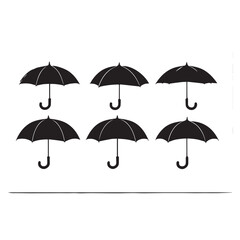 Vector art of set of six black umbrellas isolated on white background