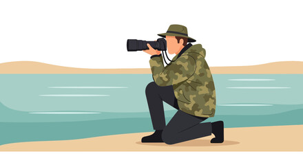 Obraz premium Man Taking Pictures with Camera on a Nature Photography Expedition