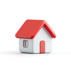 Fototapeta premium Simple, stylized, 3D model of a house. Red roof, white walls. Small, miniature, icon-like