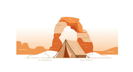 Fototapeta premium Minimalist Graphic Of Tent Camping Against the Backdrop of Natural Arch