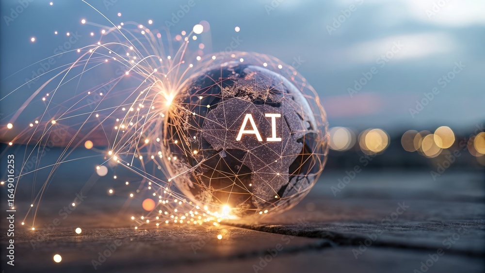 Aufkleber artificial intelligence globe with network connections and digital data flow