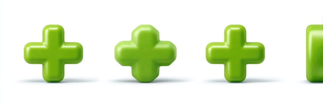 Three dimensional lime green plus signs on white background