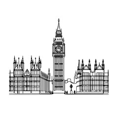 Continuous Line Drawing of Big Ben and the Palace of Westminster – Minimalist London Landmark Illustration