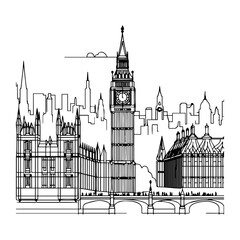 Continuous Line Drawing of Big Ben and the Palace of Westminster – Minimalist London Landmark Illustration