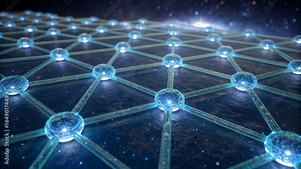 Poster abstract network connection with nodes and lines in space, futuristic technology