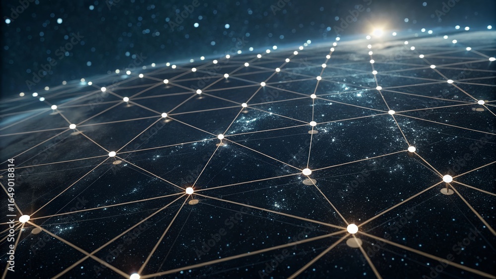 Aufkleber global network connection and data exchanges over the planet earth in space