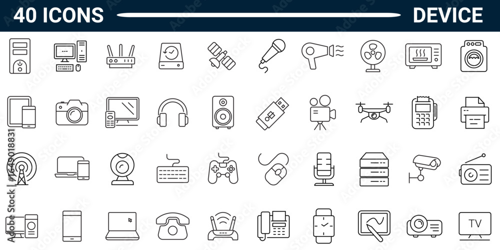 Poster device outline style icon set with editable stroke. vector illustration.