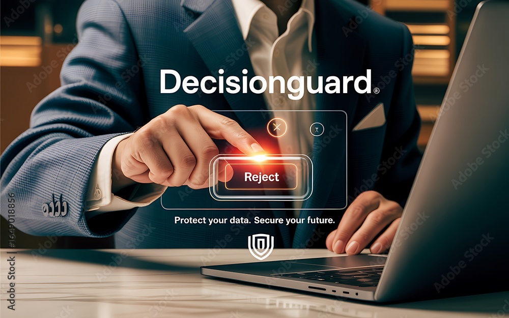 Poster businessman pressing a button on a futuristic interface isolated on transparent background