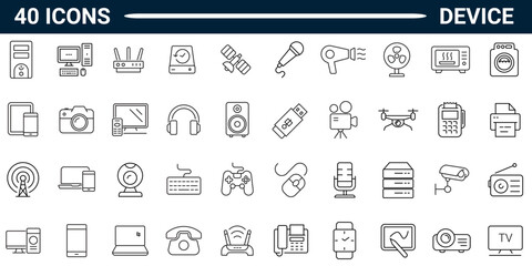 Device outline style icon set with editable stroke. Vector Illustration. 