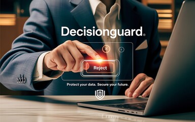Businessman pressing a button on a futuristic interface isolated on transparent background