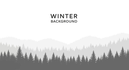 Monochromatic Evergreen Forest Panorama During Winter Season Landscape Concept