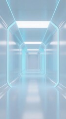 Futuristic Tunnel with Blue Lighting and Reflective Surfaces
