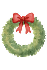 christmas wreath with red bow isolated watercolor festive illustration