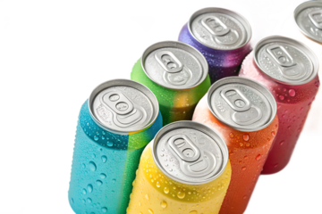 Colorful soda cans, refreshment, variety