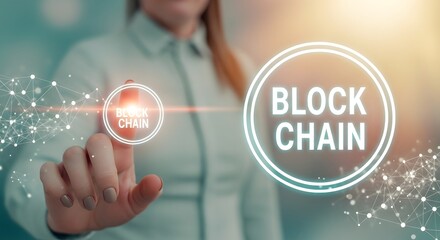 Blockchain Word with Futuristic Digital Design