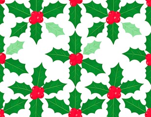 Christmas holly pattern on white background
