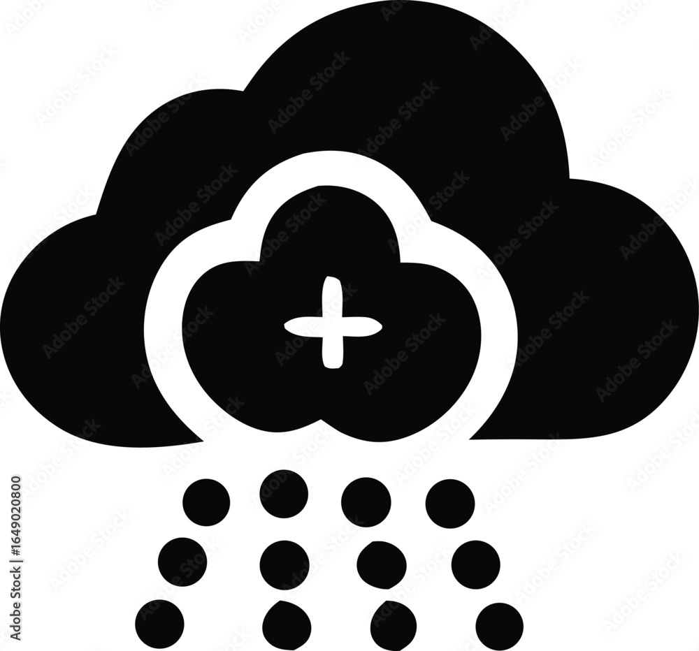 Poster digital cloud computing icon with plus symbol and data rain representing cloud services and informat