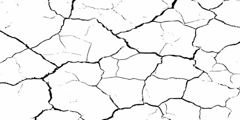 Distressed cracked pattern with sharp black fissures on clean white, perfect for rustic, vintage, or grunge-style backgrounds in digital design and illustration work.