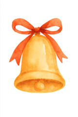 Christmas Bell with Ribbon Watercolor Illustration Isolated PNG