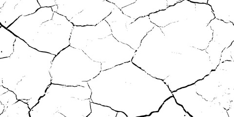 Black and white cracked ground pattern, showcasing dry, broken surface lines with high contrast, ideal for distressed textures, vintage effects, or abstract graphic backgrounds.
