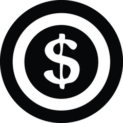 Bold black and white circular target emblem featuring a prominent white dollar sign centered within