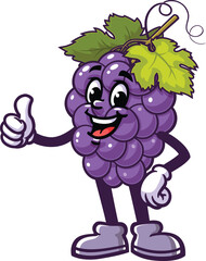 Cartoon mascot of grapes with thumbs up pose