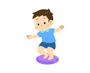 バランスディスクに乗る男の子のイラスト