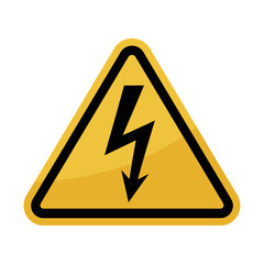 High voltage warning sign in yellow triangle for electrical safety in industrial environments