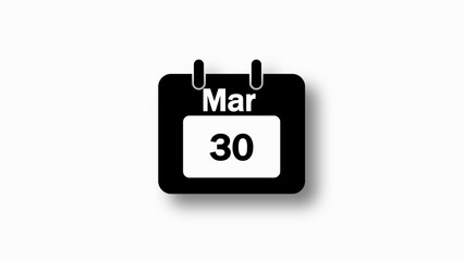 Black calendar icon showing March 30th on white background