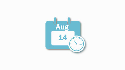 Calendar with August 14 and Clock Icon date