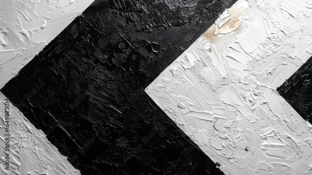 Poster textured abstract artwork featuring bold black and white geometric shapes, creating striking visual 