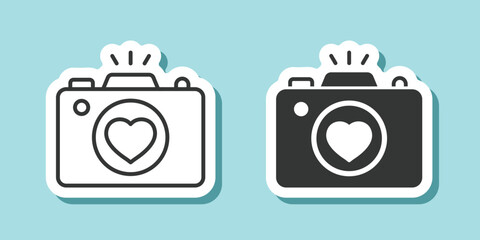 Camera sticker icon in flat style. Photography equipment vector illustration on isolated background. Photo sign business concept.