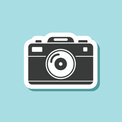 Camera sticker icon in flat style. Photography equipment vector illustration on isolated background. Photo sign business concept.