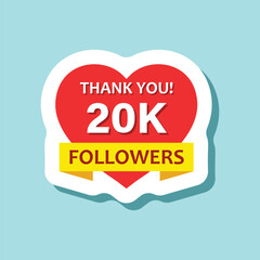 Thank you 20000 followers sticker icon in flat style. Subscription amount vector illustration on isolated background. 20k follower sign business concept.