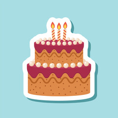 Sweet food sticker icon in flat style. Birthday cake vector illustration on isolated background. Cupcake sign business concept.