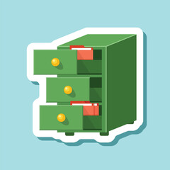 Office cabinet sticker icon in flat style. Furniture storage vector illustration on isolated background. Drawer sign business concept.