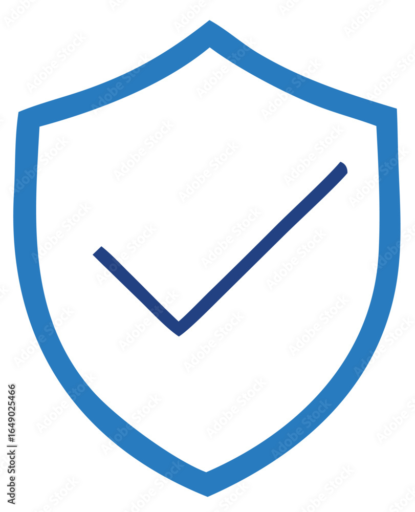 Poster a clean blue shield icon with a bold black checkmark inside symbolizing security protection and veri