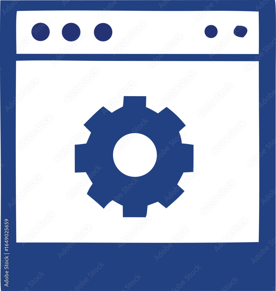 Poster digital interface with cogwheel icon representing system settings configuration and operational mech