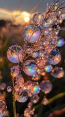 Nature's Jewels: Sunrise Dewdrops on Grass
