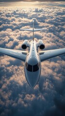 Above the Clouds: Private Jet Soaring Through Sunset Skies