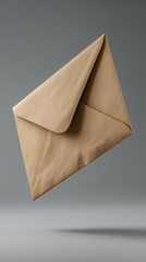Floating brown envelope in mid-air against a simple grey background capturing the essence of communication and anticipation Generative AI
