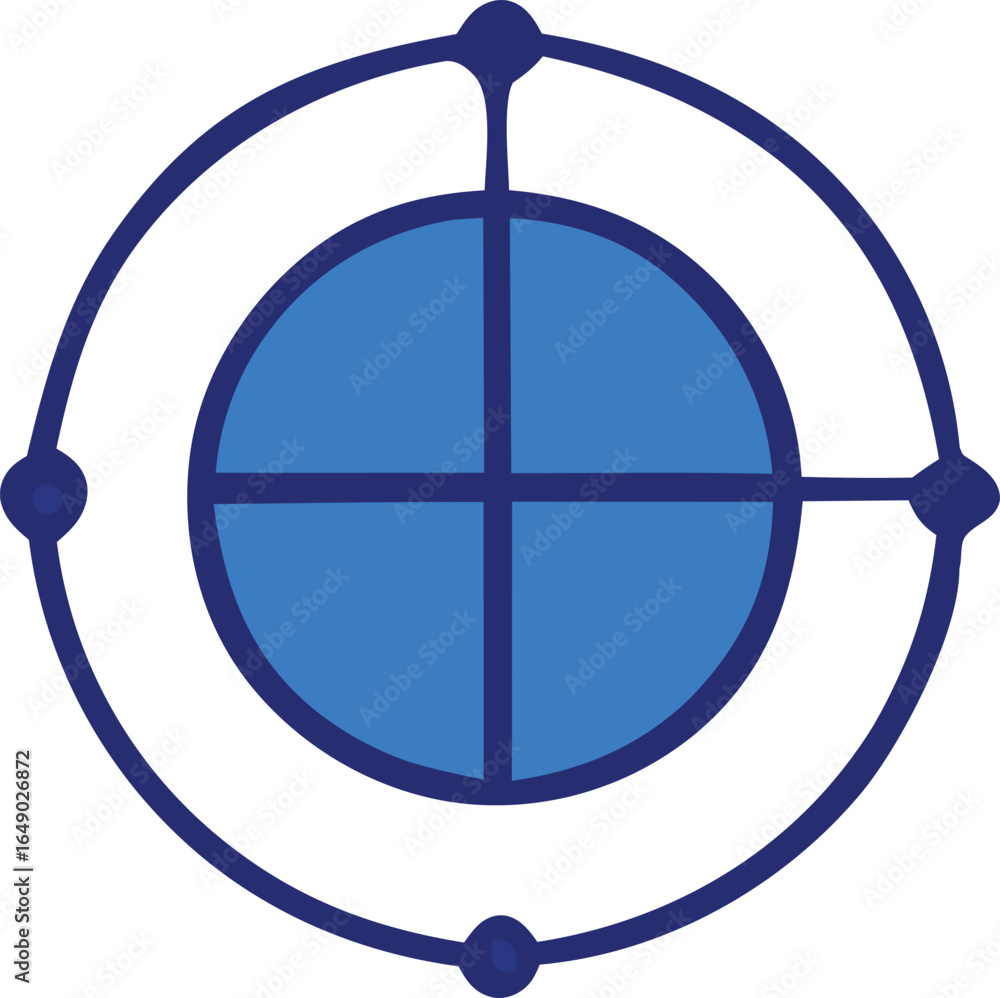 Poster abstract blue circular target with crosshairs and four outer points symbolizing precision and focus