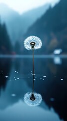 Serene Dandelion Reflection on a Mountain Lake