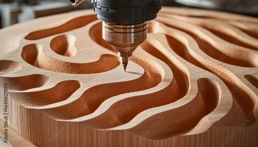 Poster cnc router in action precision craftsmanship with intricate patterns in woodworking process