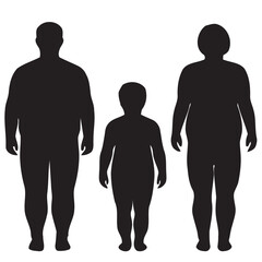 Three overweight figures in silhouette isolated on white background