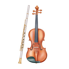 Fototapeta premium Back to school, Musical Harmony: A watercolor-style illustration of a flute and a violin, capturing the grace and beauty of these classical instruments. 