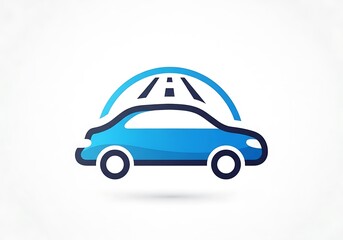 Blue Car Icon with Highway Overhead